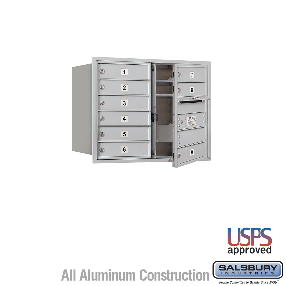 6 Door High Recessed Mounted 4C Horizontal Mailbox with 9 Doors - Front Loading USPS Access