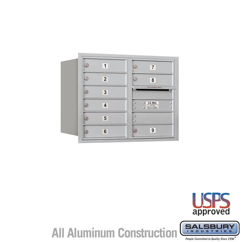 6 Door High Recessed Mounted 4C Horizontal Mailbox with 9 Doors in Aluminum - Rear Loading