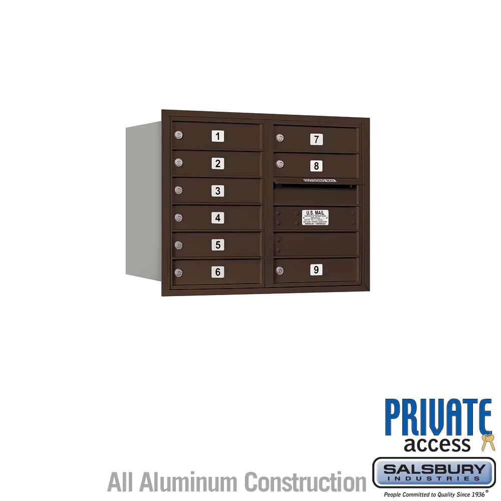 6 Door High Recessed Mounted 4C Horizontal Mailbox with 9 Doors in Bronze - Rear Loading