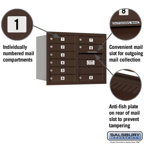 6 Door High Recessed Mounted 4C Horizontal Mailbox with 9 Doors in Bronze - Rear Loading - Image 2