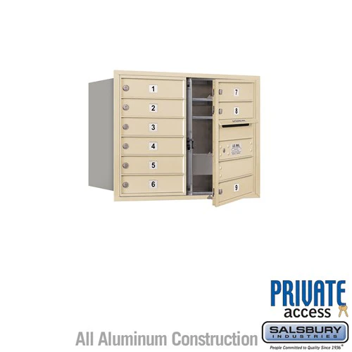 6 Door High Recessed Mounted 4C Horizontal Mailbox with 9 Doors in Sandstone - Front Loading