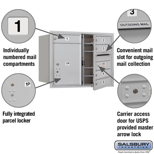 6 Door High Recessed Mounted 4C Horizontal Mailbox with Parcel Locker - Aluminum - USPS Access - Image 2