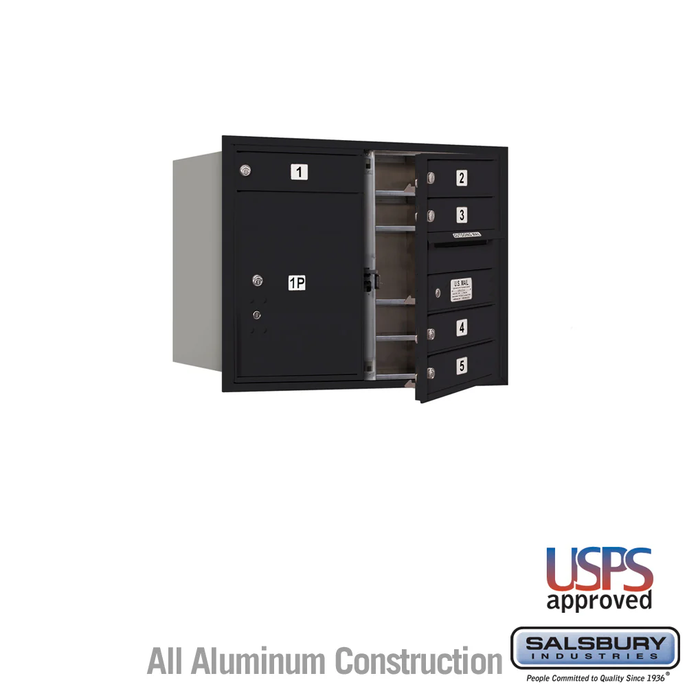 6 Door High Recessed Mounted 4C Horizontal Mailbox with Parcel Locker - Black, USPS Approved