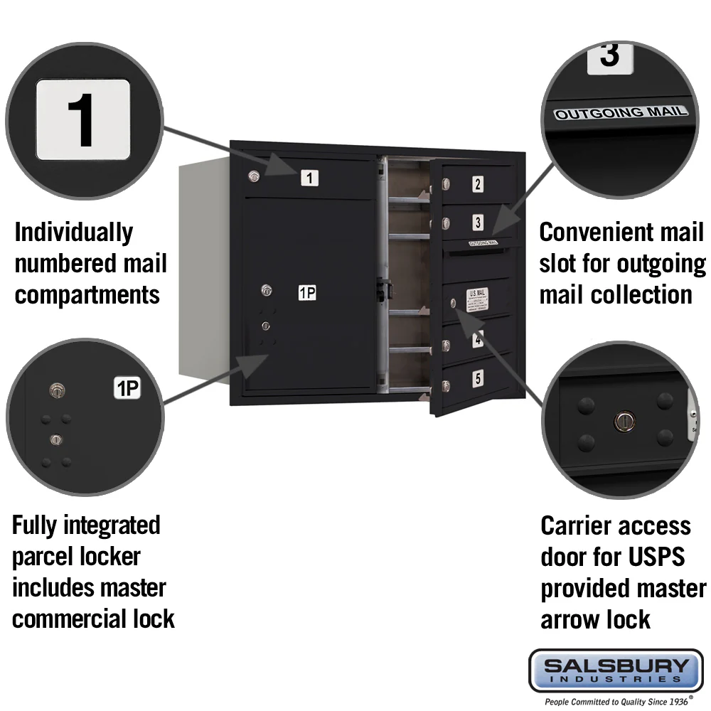 6 Door High Recessed Mounted 4C Horizontal Mailbox with Parcel Locker - Black, USPS Approved - Image 2