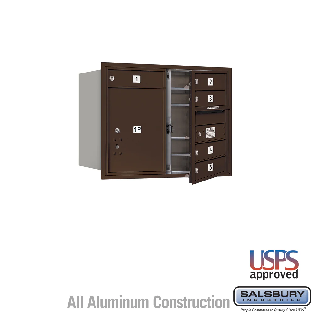 6 Door High Recessed Mounted 4C Horizontal Mailbox with Parcel Locker in Bronze