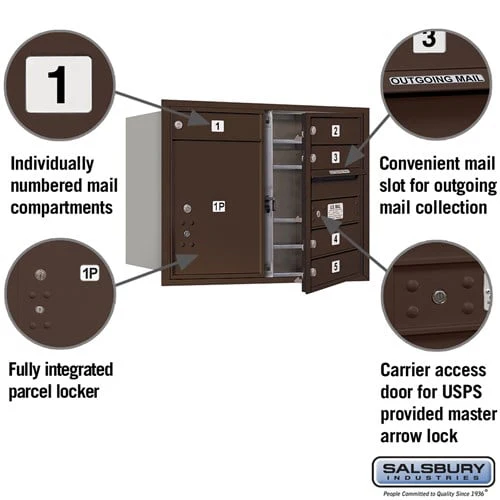 6 Door High Recessed Mounted 4C Horizontal Mailbox with Parcel Locker in Bronze - Image 2