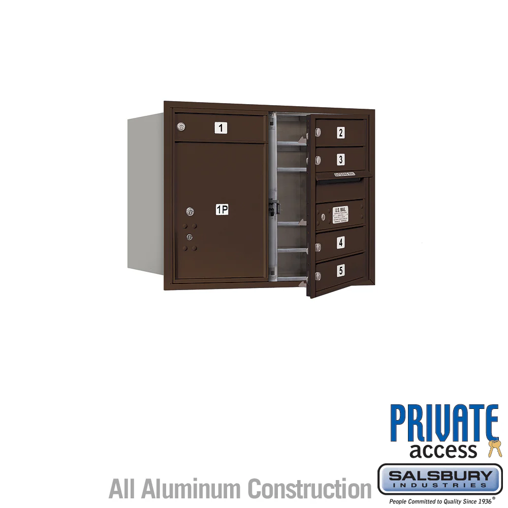 6 Door High Recessed Mounted 4C Horizontal Mailbox with Parcel Locker in Bronze - Private Access
