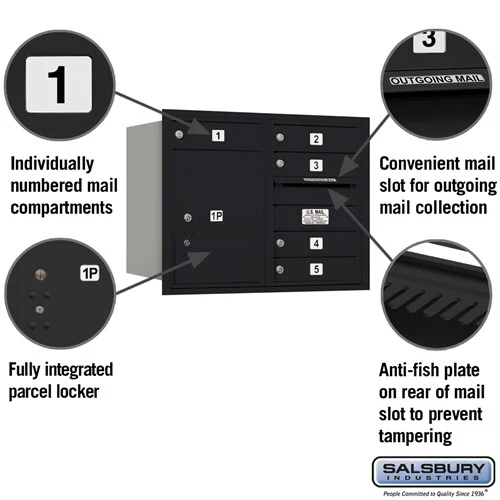 6 Door High Recessed Mounted 4C Horizontal Mailbox with Parcel Locker - Rear Loading - Image 2
