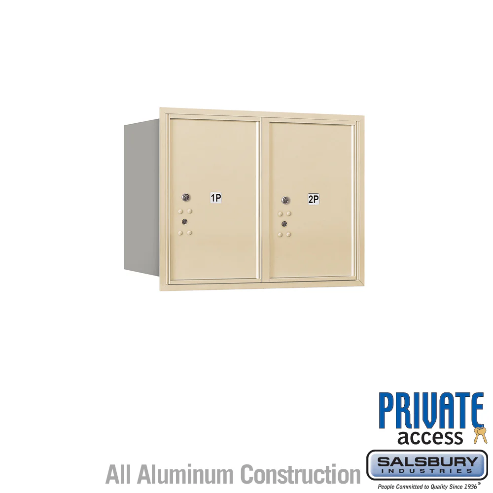 6 Door High Recessed Mounted 4C Horizontal Parcel Locker with 2 Parcel Lockers in Sandstone - Rear Loading