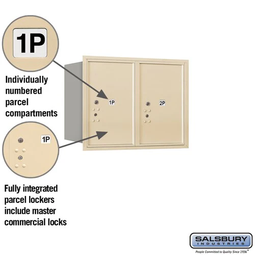 6 Door High Recessed Mounted 4C Horizontal Parcel Locker with 2 Parcel Lockers in Sandstone - Rear Loading - Image 2