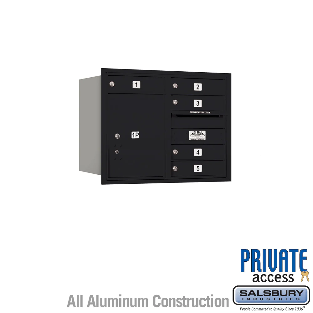 6-Door High Recessed Mounted Mailbox with Parcel Locker - Black - Rear Loading