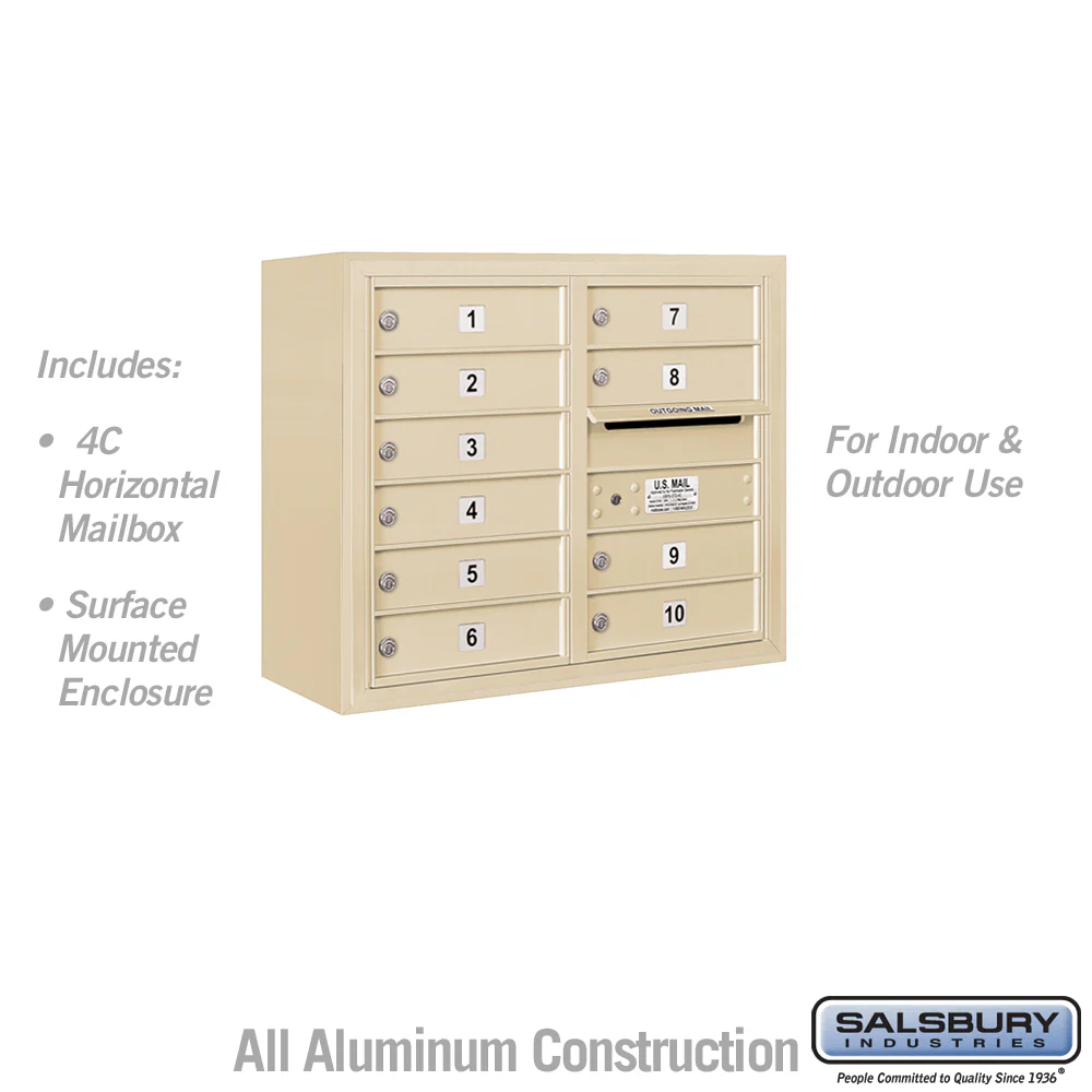 6 Door High Surface Mounted 4C Horizontal Mailbox with 10 Doors in Sandstone
