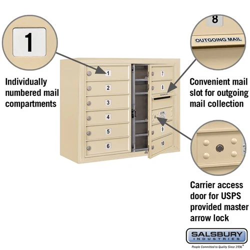 6 Door High Surface Mounted 4C Horizontal Mailbox with 10 Doors in Sandstone - Image 2