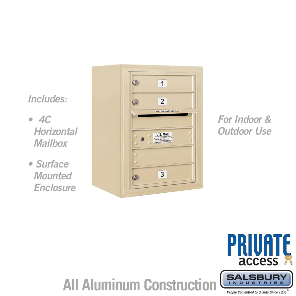 6 Door High Surface Mounted 4C Horizontal Mailbox with Private Access in Sandstone