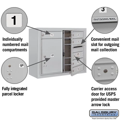 6 Door High Surface Mounted 4C Horizontal Mailbox with Parcel Locker and USPS Access - Image 2