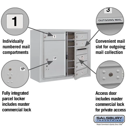 6 Door High Surface Mounted 4C Horizontal Mailbox with Parcel Locker in Aluminum - Image 2