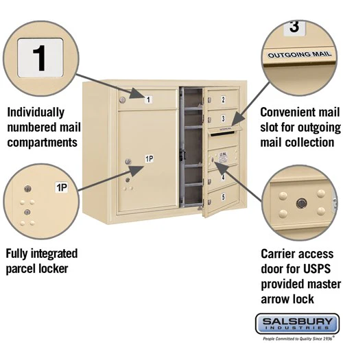 6 Door High Surface Mounted 4C Horizontal Mailbox with Parcel Locker in Sandstone - Image 2