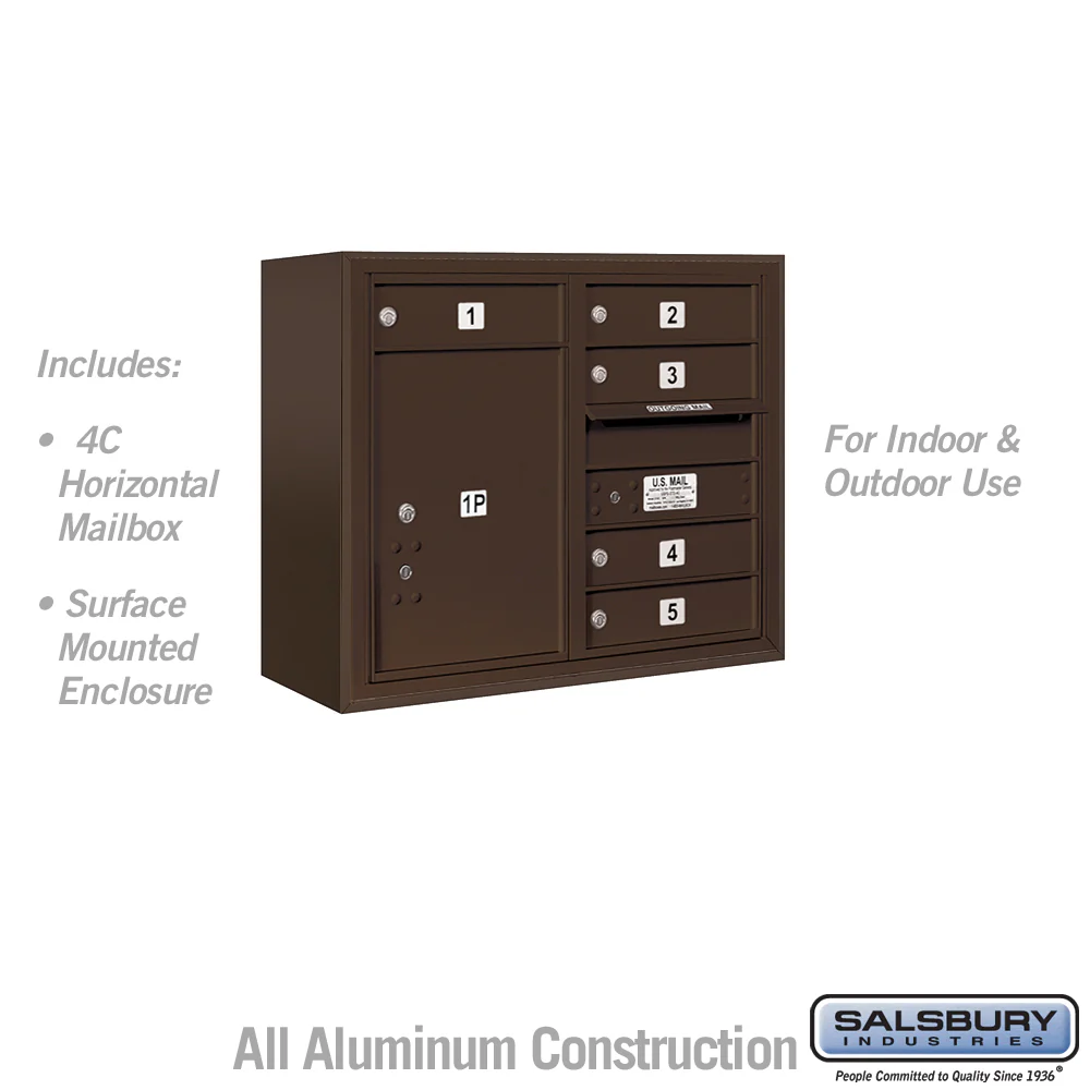 6-Door High Surface Mounted Mailbox with Parcel Locker in Bronze with USPS Access