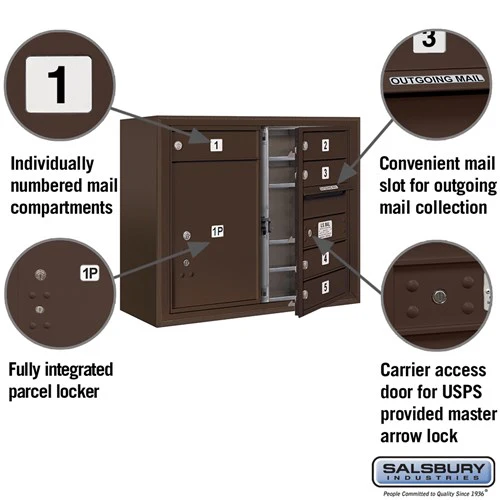 6-Door High Surface Mounted Mailbox with Parcel Locker in Bronze with USPS Access - Image 2