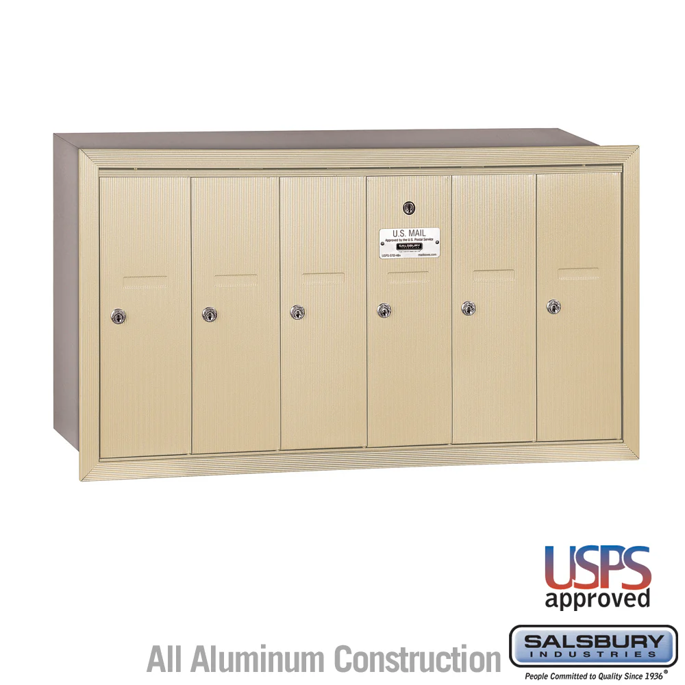 6-Door Sandstone Vertical Mailbox - Recessed Mounted - USPS Approved