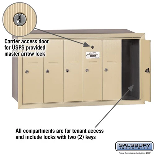 6-Door Sandstone Vertical Mailbox - Recessed Mounted - USPS Approved - Image 2