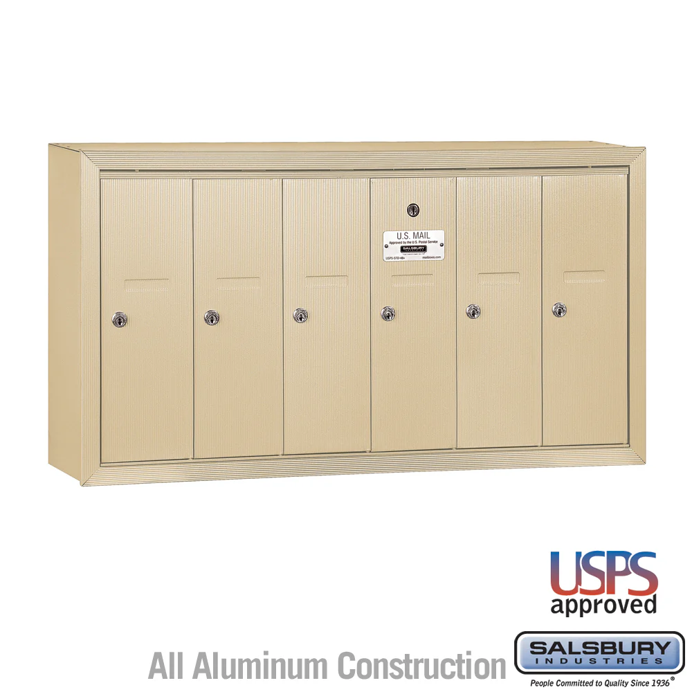 6-Door Sandstone Vertical Mailbox - Surface Mounted - USPS Approved