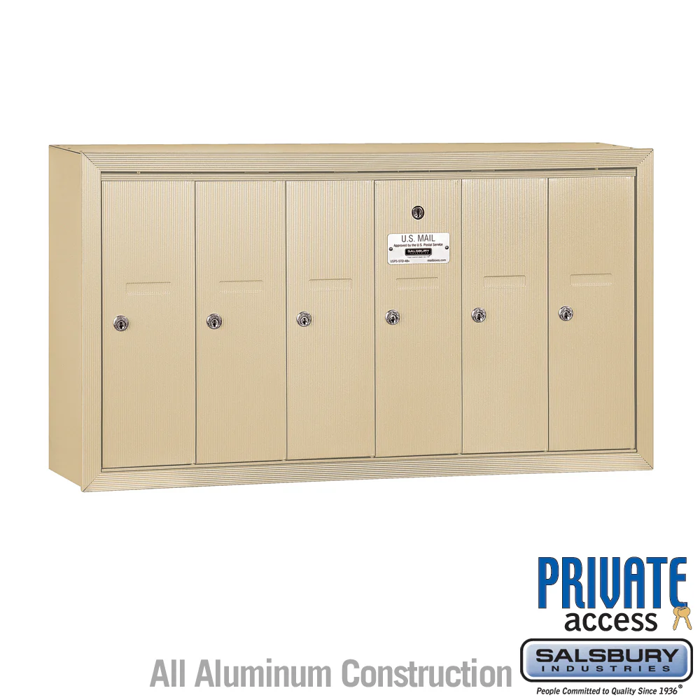 6-Door Sandstone Vertical Mailbox with Master Lock for Private Access