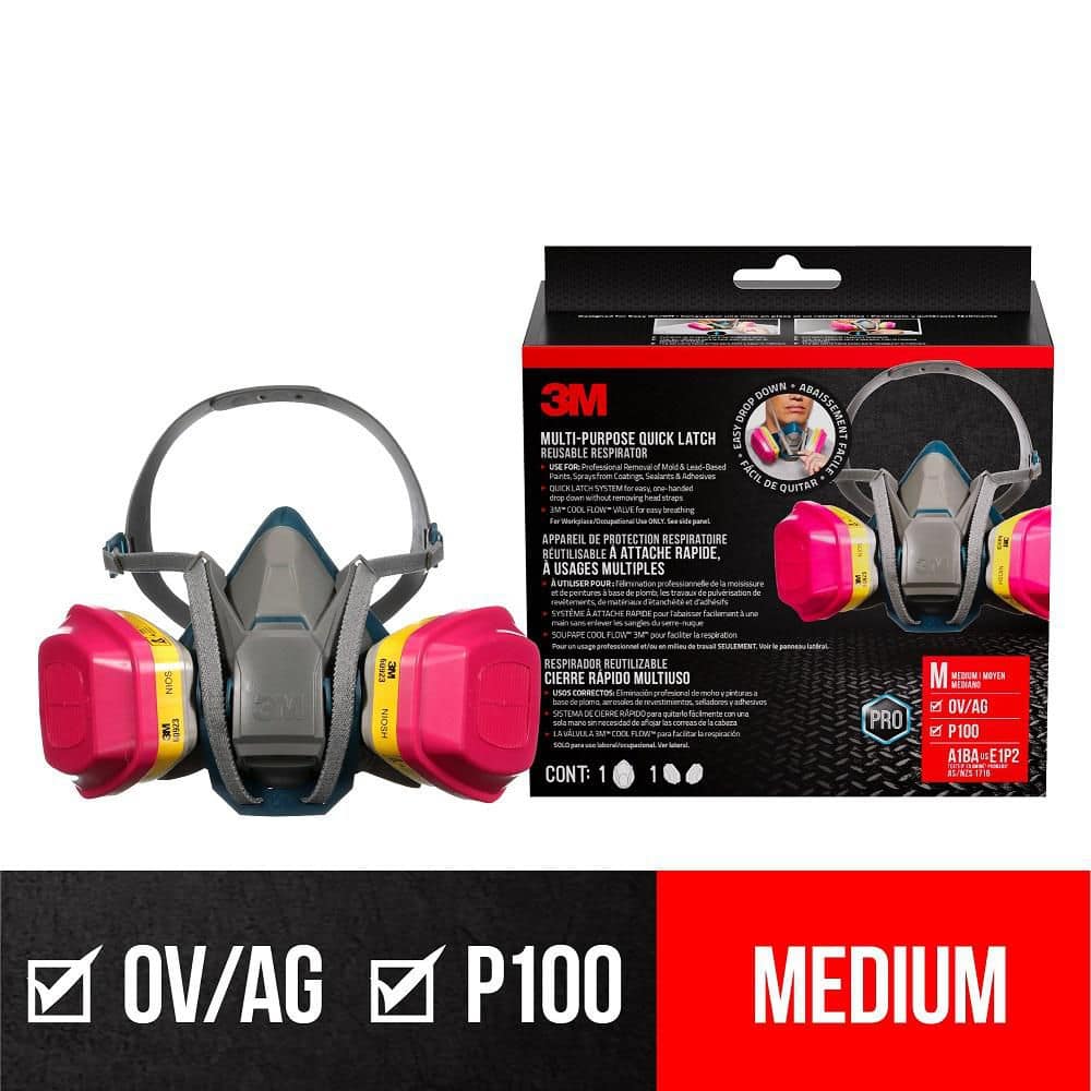 3M OV/AG P100 Pro Multi-Purpose Reusable Respirator with Quick Latch, Medium (65023QLHA1-C) - Image 2