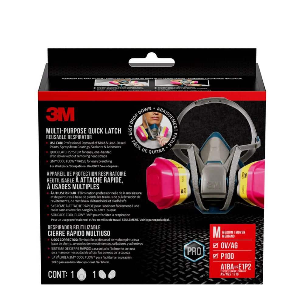 3M OV/AG P100 Pro Multi-Purpose Reusable Respirator with Quick Latch, Medium (65023QLHA1-C) - Image 3