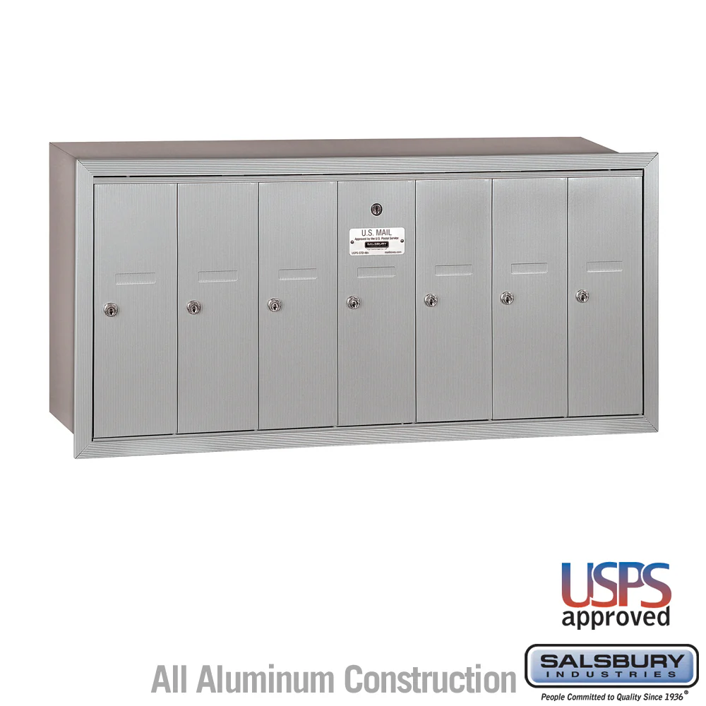 7-Door Aluminum Vertical Mailbox - Recessed Mounted - USPS Approved