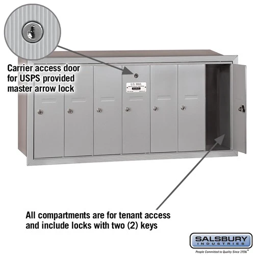 7-Door Aluminum Vertical Mailbox - Recessed Mounted - USPS Approved - Image 2