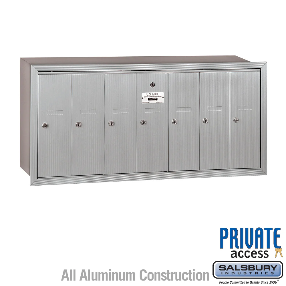 7-Door Aluminum Vertical Mailbox with Recessed Mounting and Private Access