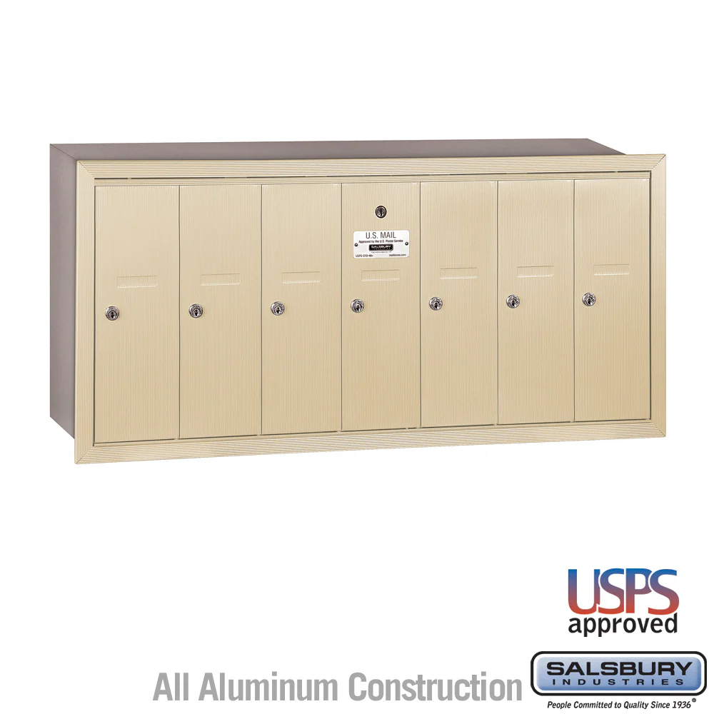 7-Door Sandstone Vertical Mailbox - Recessed Mounted - USPS Access