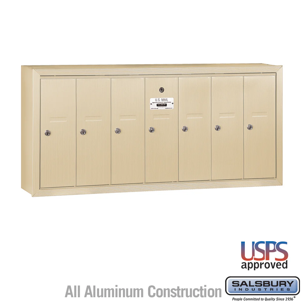 7-Door Sandstone Vertical Mailbox - Surface Mounted - USPS Approved