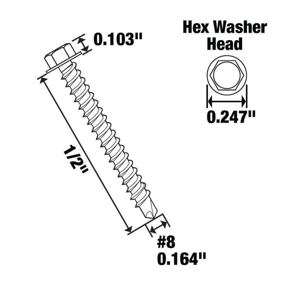 #8 x 1/2 in. Galvanized Hex Head Self-Drilling Screws, Charcoal Gray (100-Pack Bag) - Image 4