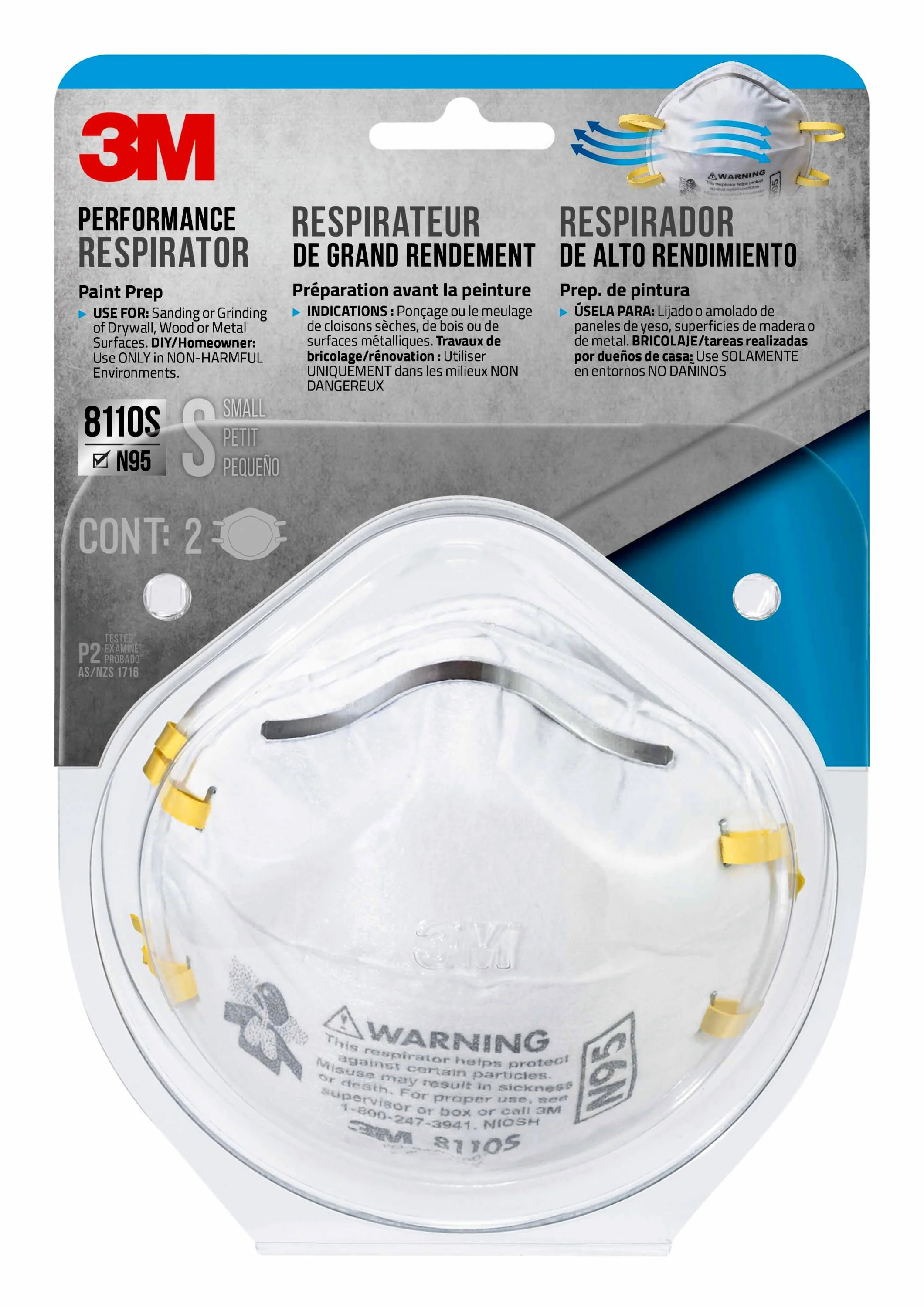 3M Performance Respirator 8110S Small N95, 2-Pack – Disposable Sanding & Fiberglass Mask - Image 4