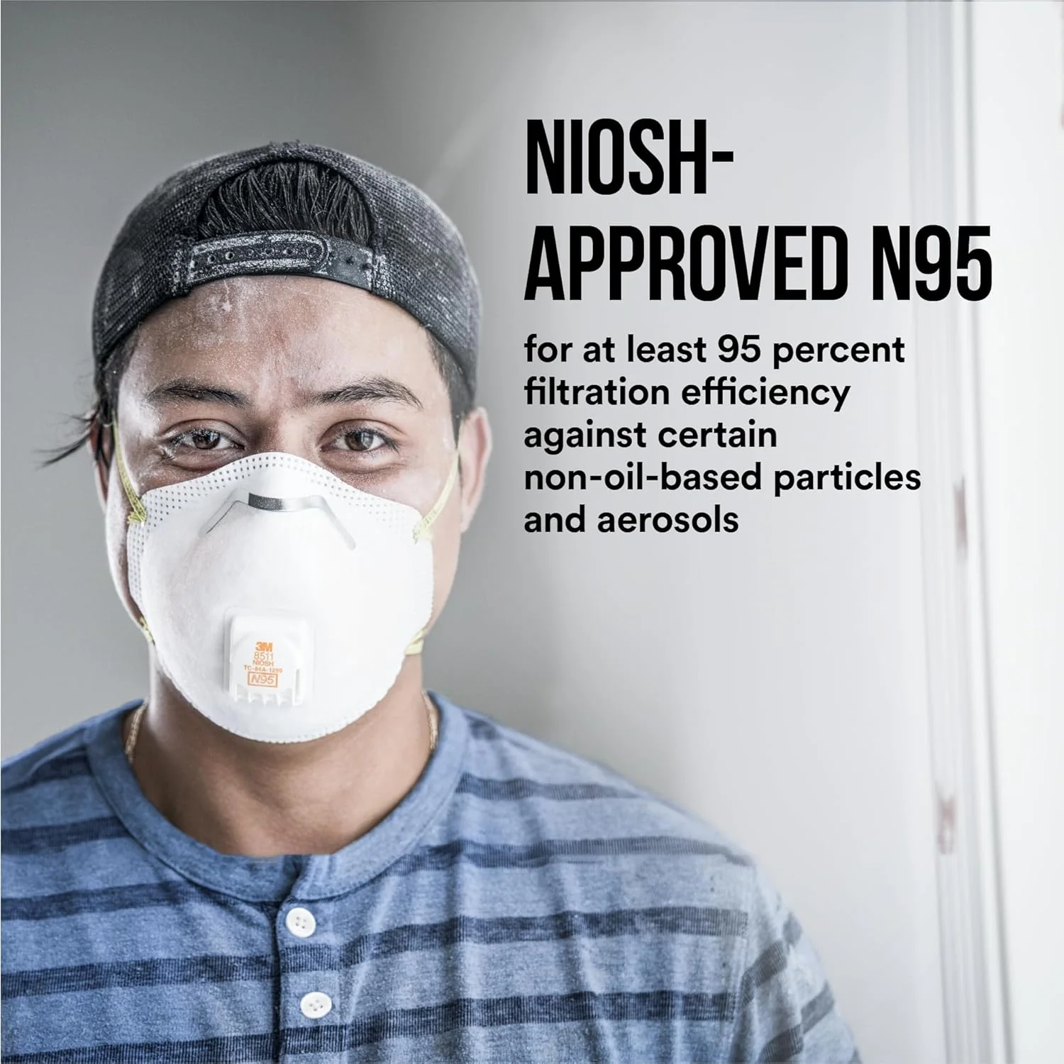 3M 8511 N95 Respirator with Cool Flow Valve, Disposable Sanding & Fiberglass Mask, 2-Pack - Image 8