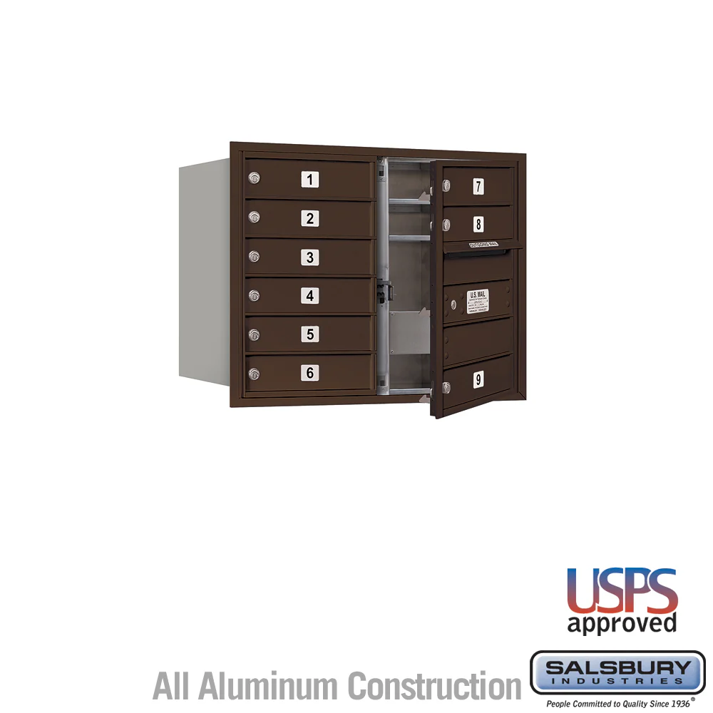 9-Door Bronze Recessed Mounted Mailbox with USPS Access