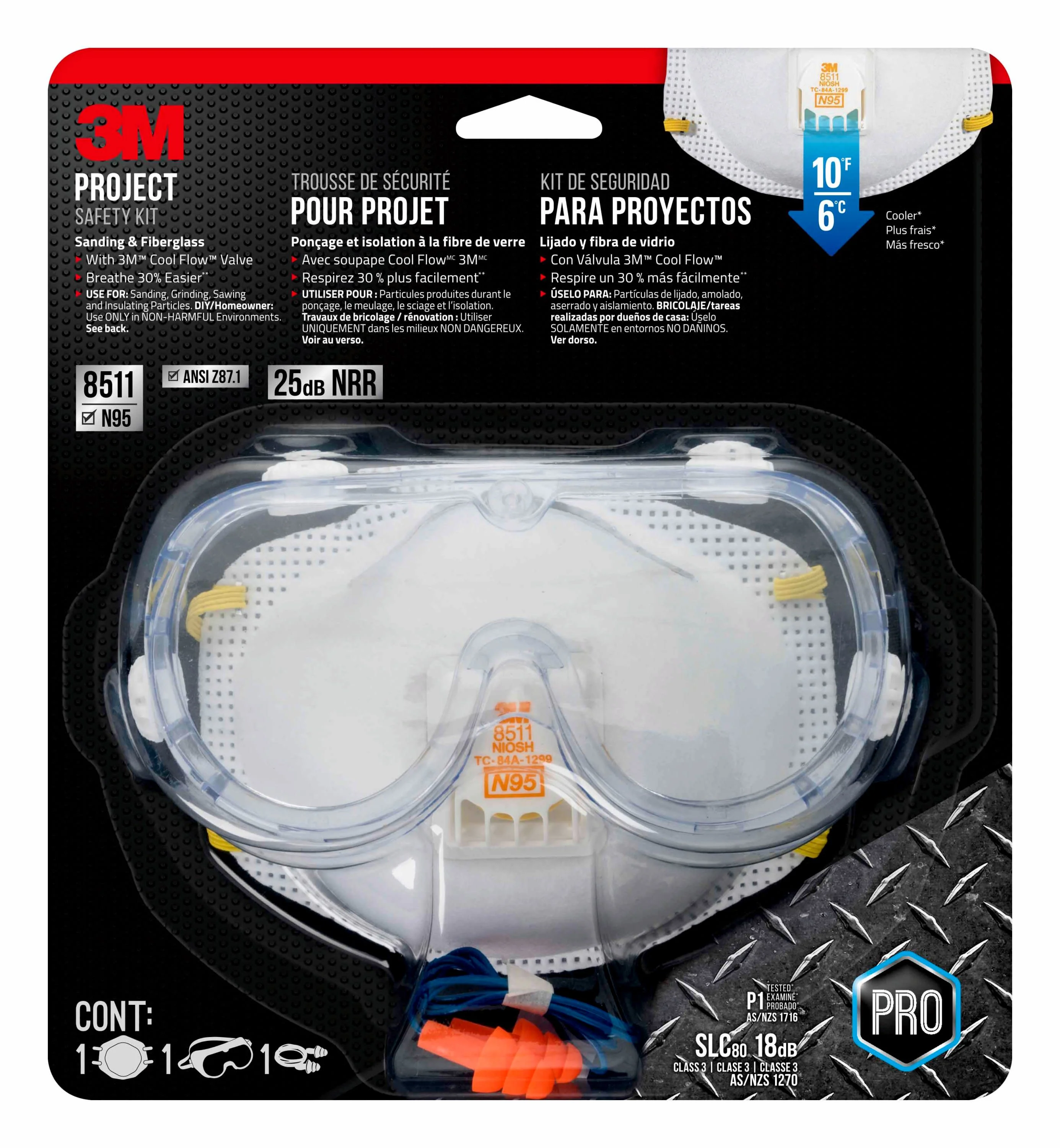 3M Project Safety Kit – Disposable N95 Valved Respirator, Safety Goggles & Corded Earplugs - Image 3
