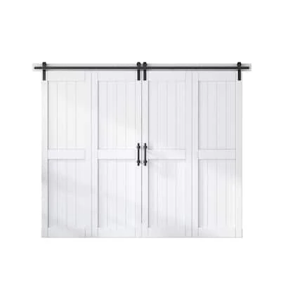 96 in. x 84 in. MDF Bi-Fold Barn Door with Hardware Kit, Covered with Water-Proof PVC Surface, White, H-Frame