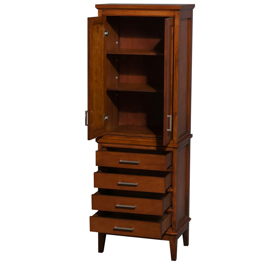 Wyndham Collection Hatton 24-in W x 70.75-in H x 16-in D Dark Chestnut Birch Freestanding Linen Cabinet - Image 3