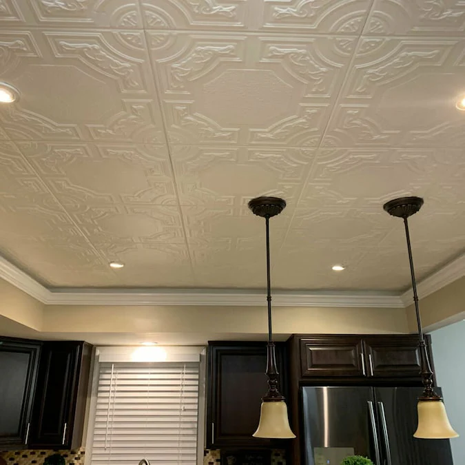 A La Maison Ceilings 1.67-ft x 1.67-ft Evergreen Plain White Polystyrene Surface-mount Ceiling Tile (8-Pack, 21.6-sq ft / Case) - Image 6