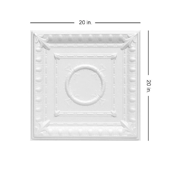 A La Maison Ceilings 1.67-ft x 1.67-ft Romanesque Wreath Plain White Polystyrene Surface-mount Ceiling Tile (8-Pack, 21.6-sq ft / Case) - Image 12