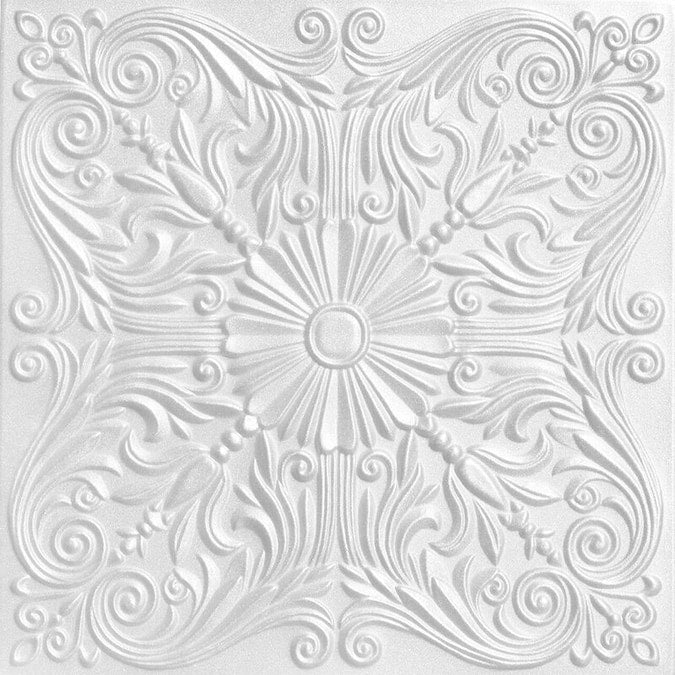 A La Maison Ceilings 1.67-ft x 1.67-ft Spanish Silver Plain White Polystyrene Surface-mount Ceiling Tile (8-Pack, 21.6-sq ft / Case)
