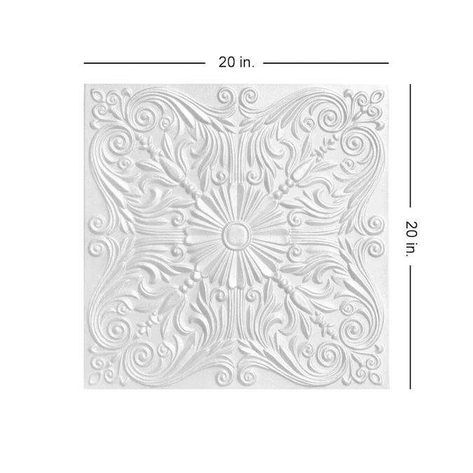 A La Maison Ceilings 1.67-ft x 1.67-ft Spanish Silver Plain White Polystyrene Surface-mount Ceiling Tile (8-Pack, 21.6-sq ft / Case) - Image 11