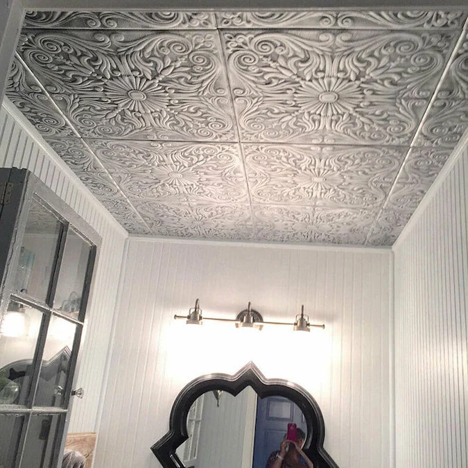 A La Maison Ceilings 1.67-ft x 1.67-ft Spanish Silver Plain White Polystyrene Surface-mount Ceiling Tile (8-Pack, 21.6-sq ft / Case) - Image 7