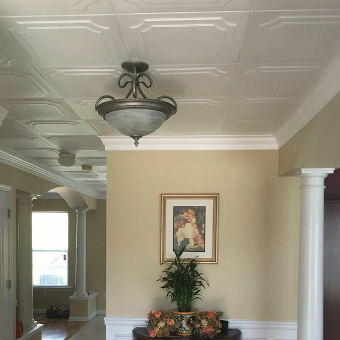 A La Maison Ceilings 1.67-ft x 1.67-ft The Virginian Plain White Polystyrene Surface-mount Ceiling Tile (8-Pack, 21.6-sq ft / Case) - Image 4