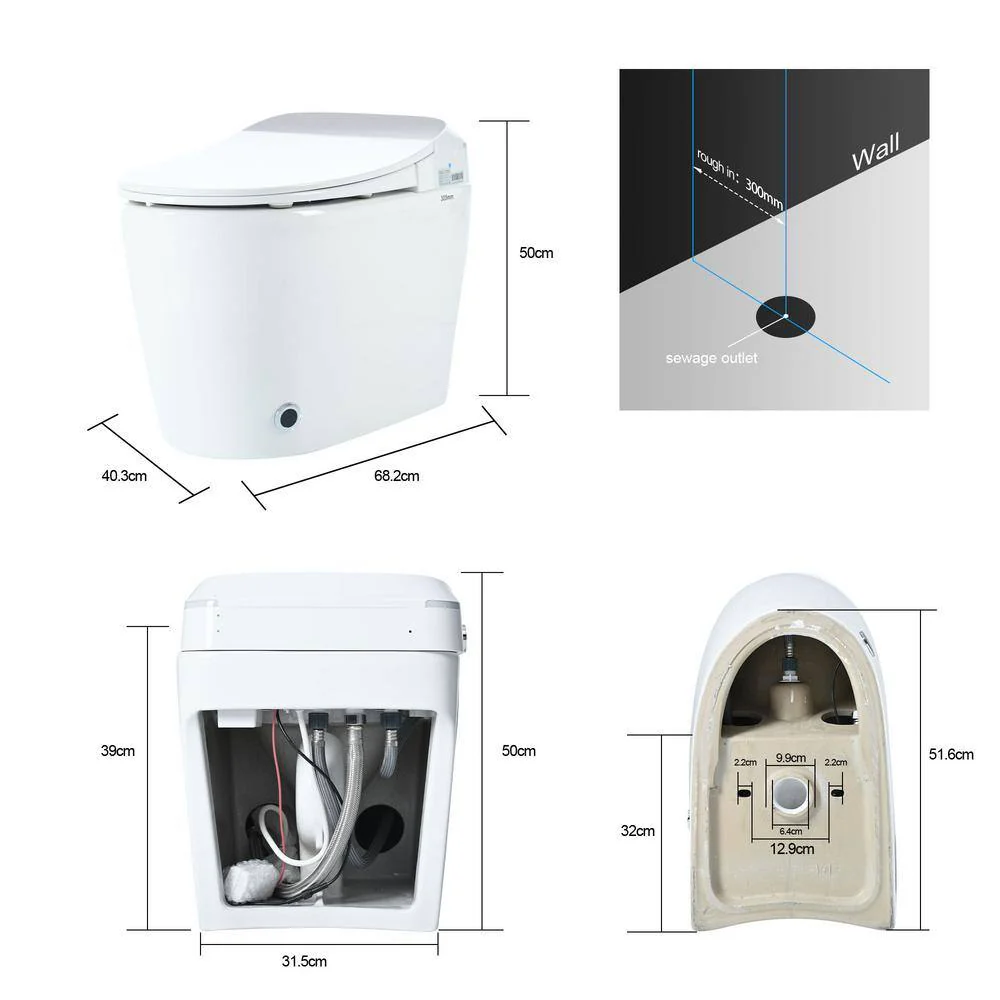 Abruzzo Tankless Elongated Smart Toilet Bidet with Auto Flush and Heated Seat - Image 7
