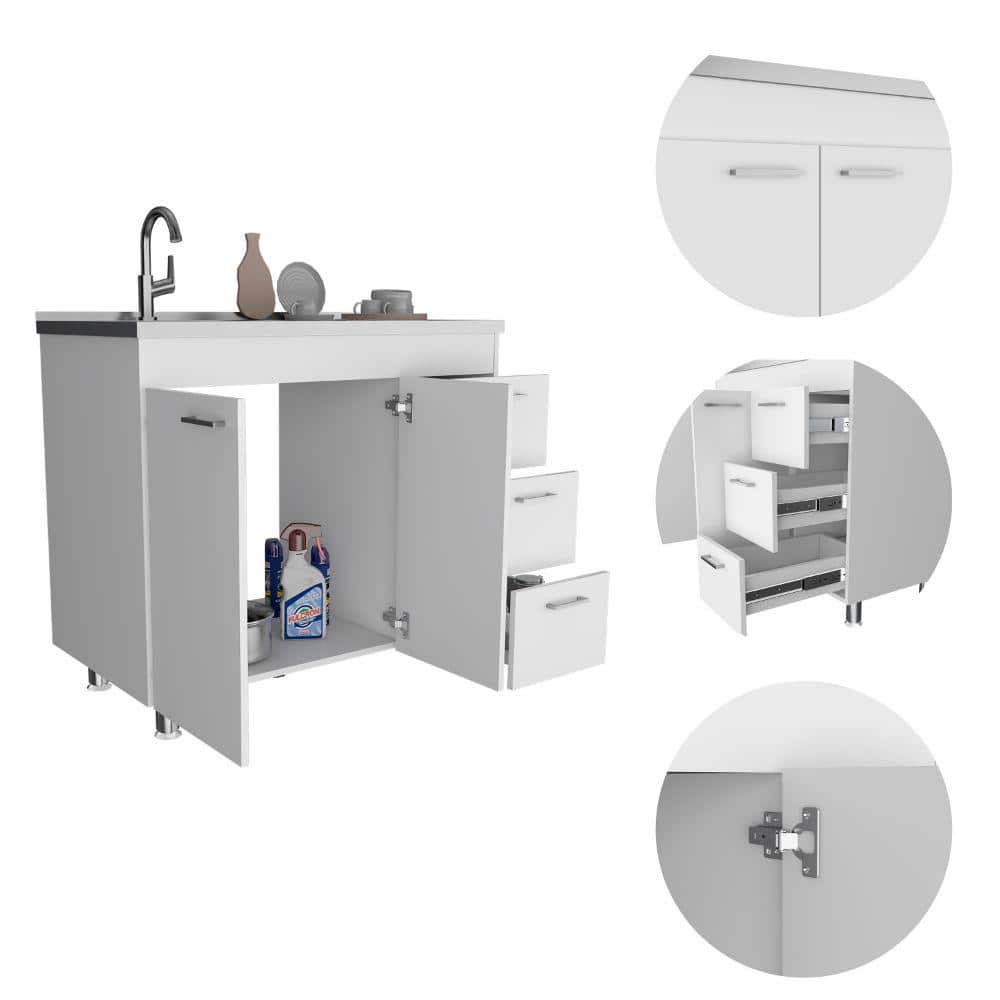 Adrinfly 20.67 in. x 38.37 in. Freestanding Wood Laundry Sink with Cabinet in White - Image 3
