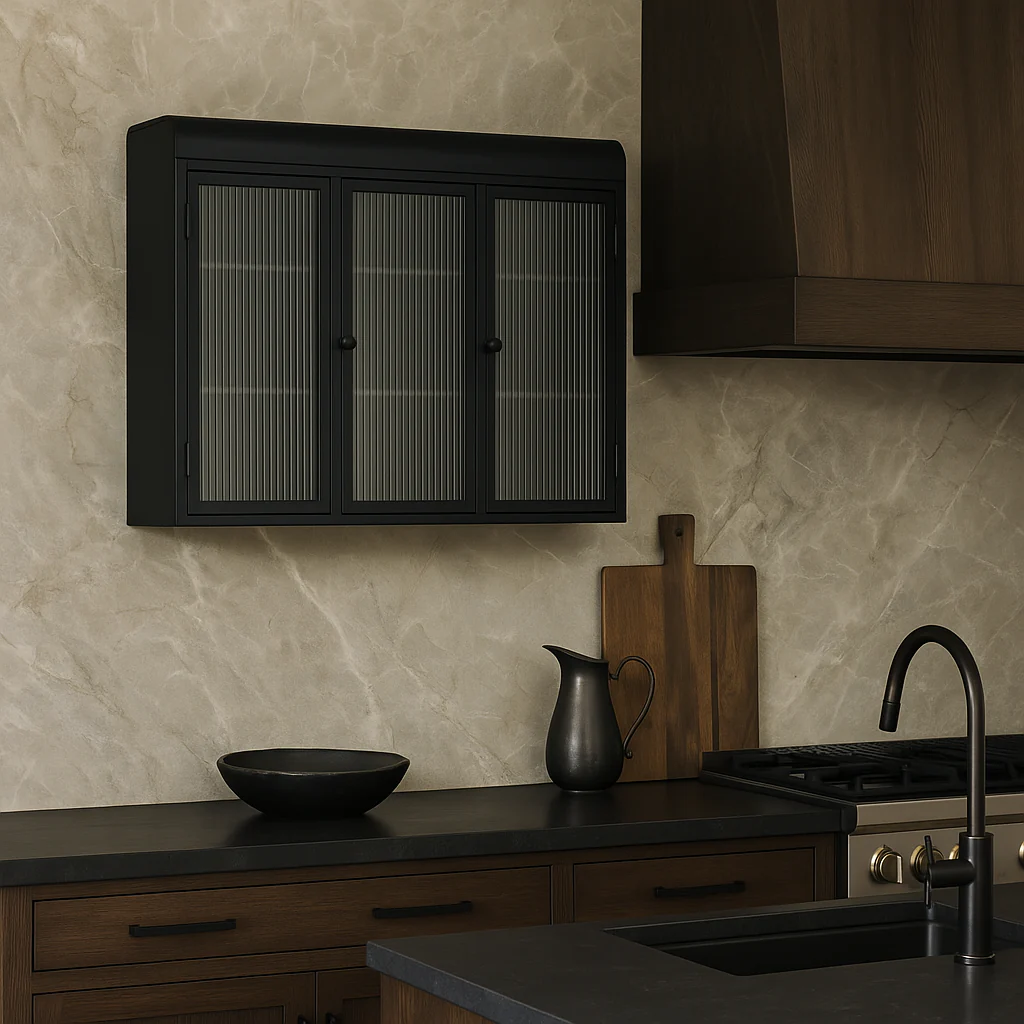 Adrinfly 3-Door Arched Wall-Mounted Glass Cabinet in Black - Image 2